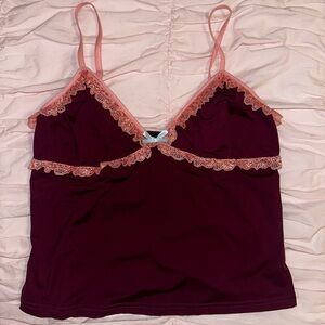 Motel Rocks Burgundy and Pink Lace Chemise